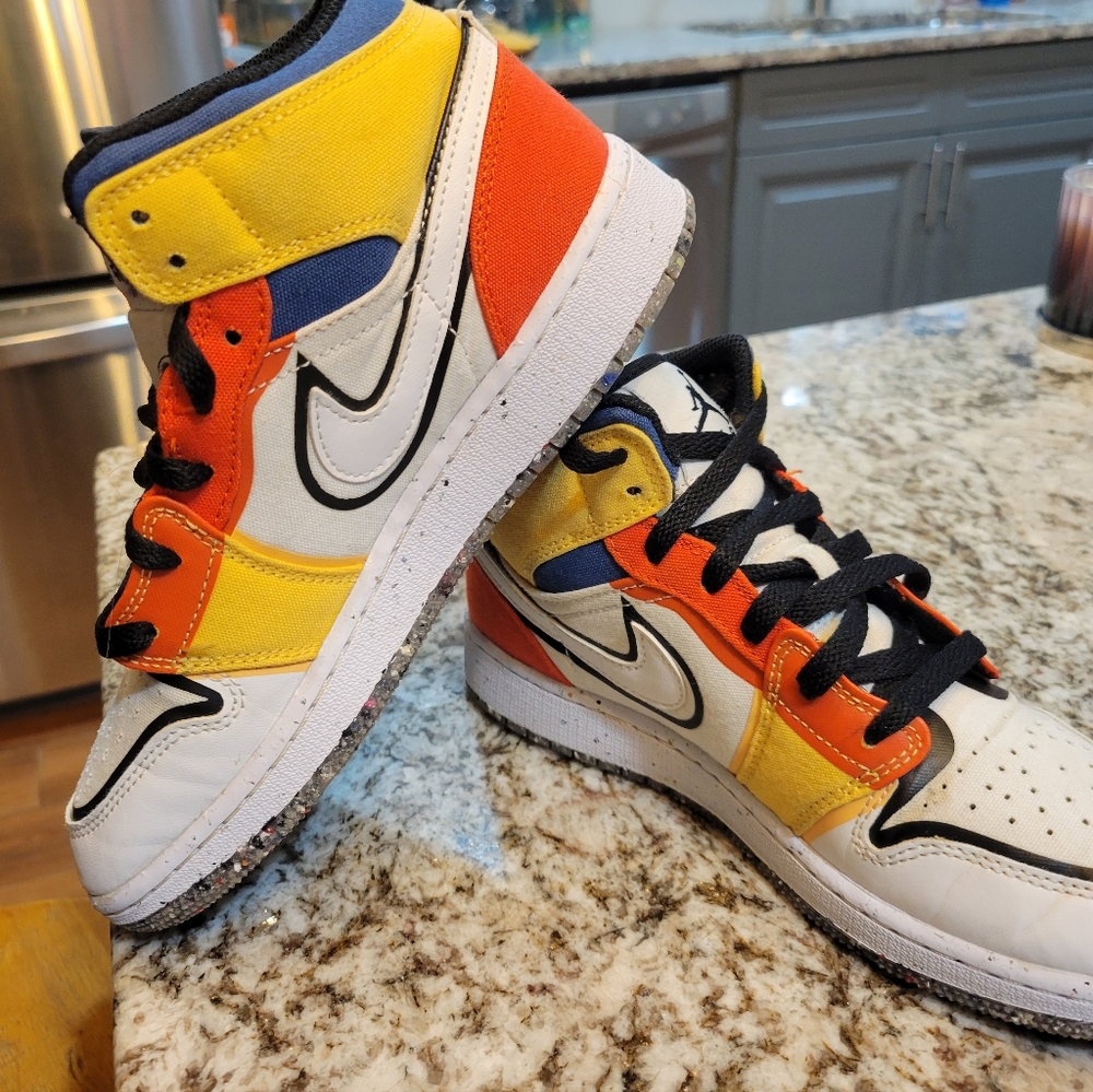 nike air jordan 1 mid 'multi color canvas' - youth size 4Y